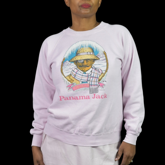 Vintage Panama Jack Original Graphic Sweatshirt Pink 80s Crewneck Pastel Medium - Picture 13 of 14